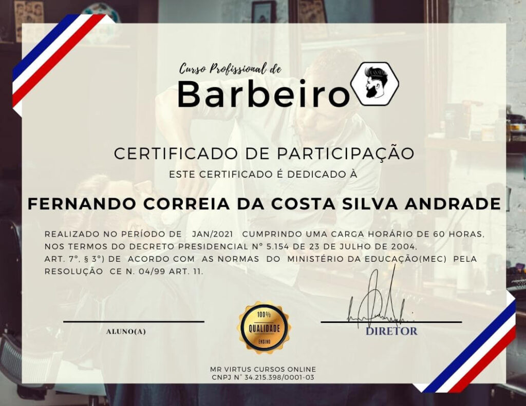 Certificado do Curso de Barbeiro